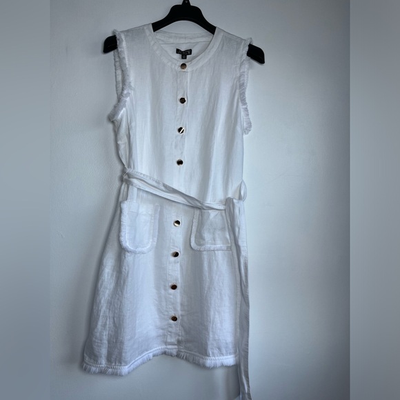 NW T J.Crew Size XL 100% Linen Raw-hem mini shirtdress In white - Picture 8 of 15
